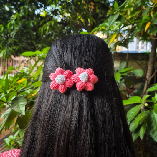 Crochet Flower Clip ( Blush Pink )